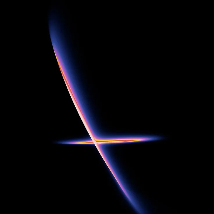 A crossed streak of light on black